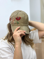Özel Tasarım Nakışlı Kadın Şapka - Haki