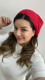 El Örgüsü Saç Bandana - Kırmızı