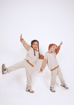 BabyBEK Premium Unisex Eşofman Takımı - Kahverengi Dama