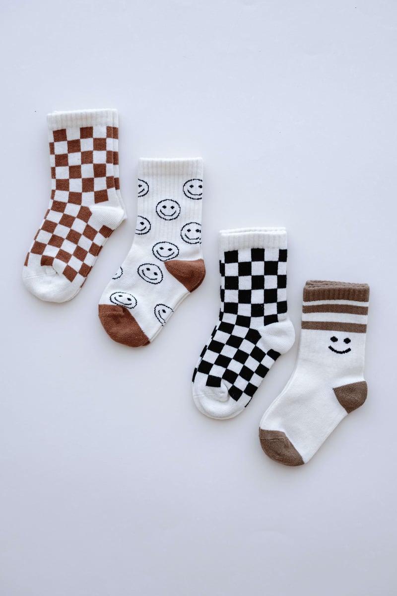 BABYBEK Smiley Chess Premium 4'lü Çorap Seti