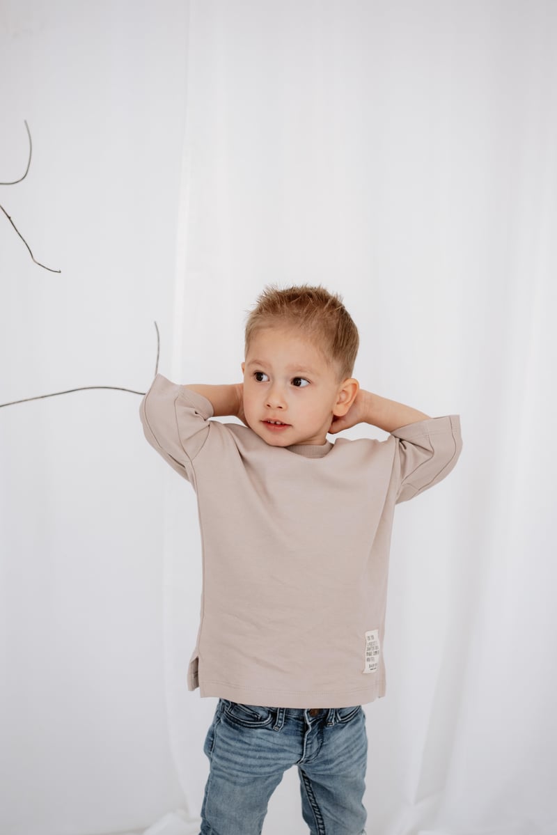 BABYBEK Premium Oversize Unisex Çocuk Vizon T-shirt
