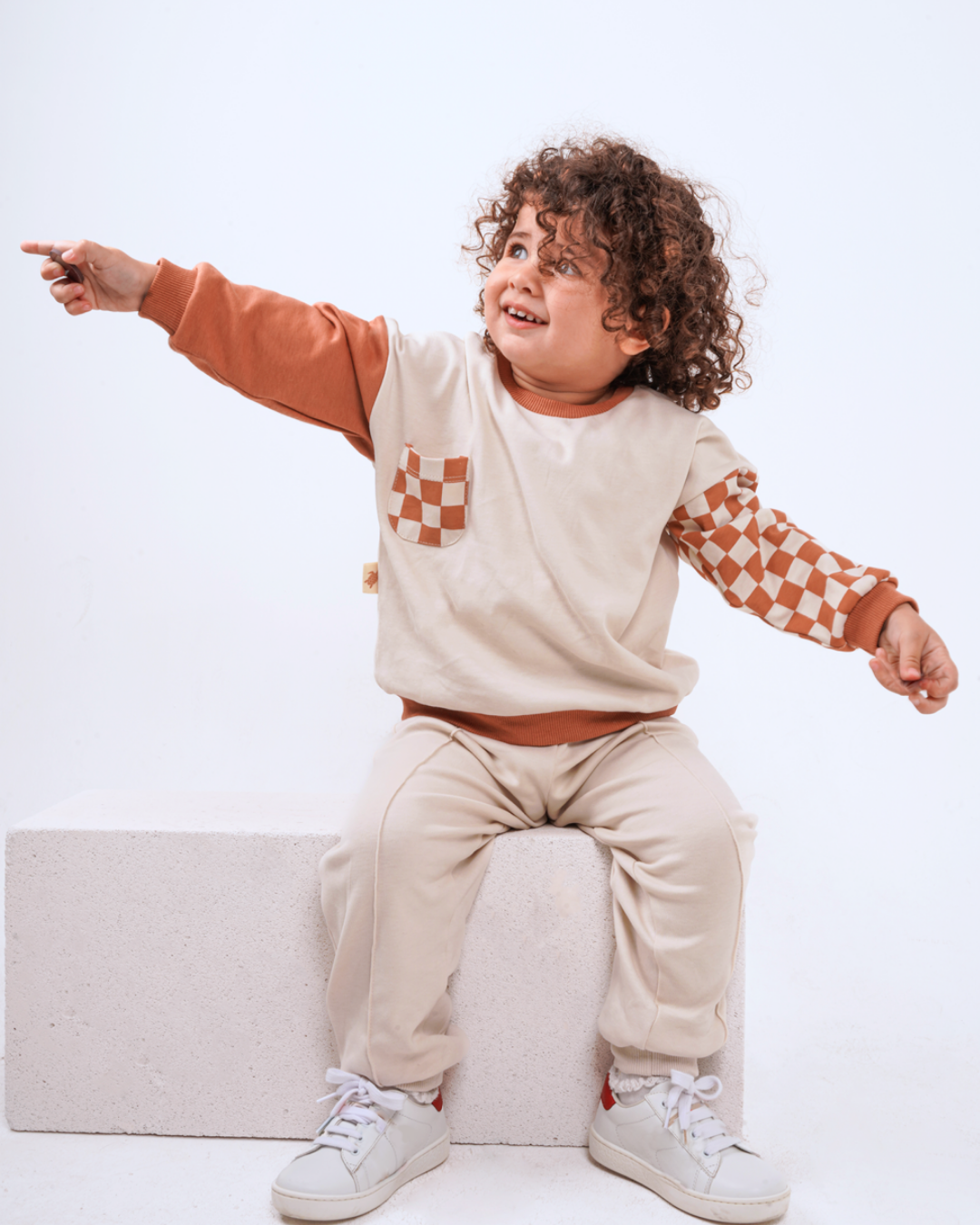 OUTLET BabyBEK Premium Unisex Eşofman Takımı - Kiremit Dama